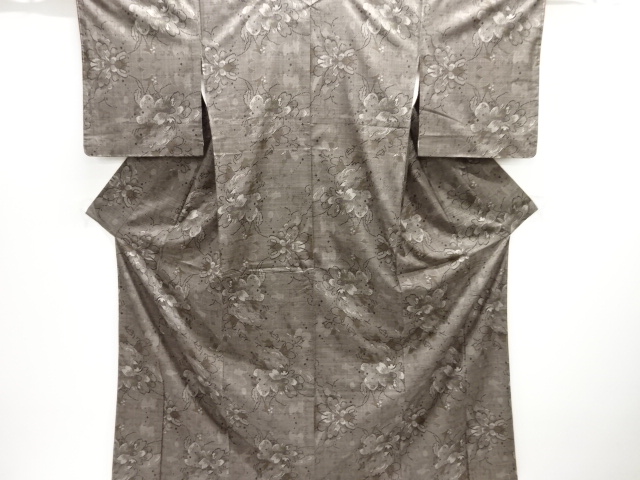 JAPANESE KIMONO / UNUSED / SILK / DORO OSHIMA TSUMUGI / WOVEN FLOWERS